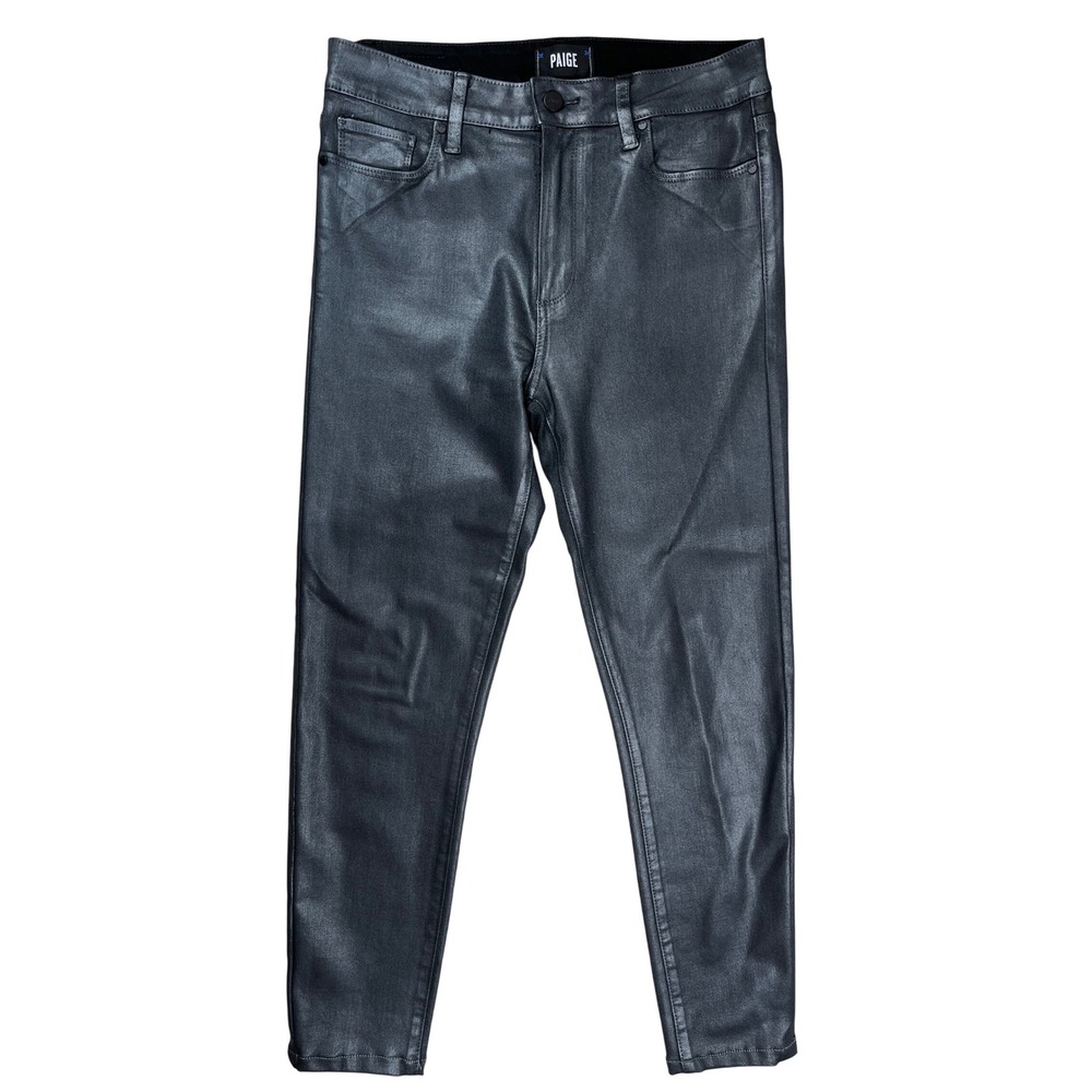 Paige Hoxton Ultra Skinny Jeans Womens‎ 28 Black Metallic Coated High Rise Pants